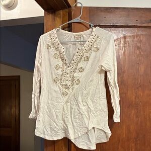 Lucky Brand Ivory Embroidered Long Sleeve Tee
